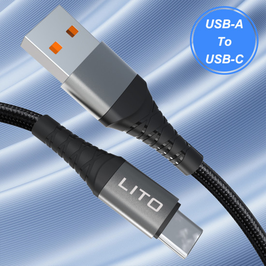 Lito  Data Cable (LD08T)  USB A to Type C, Quick Charging, 2.4A, 2m  Black