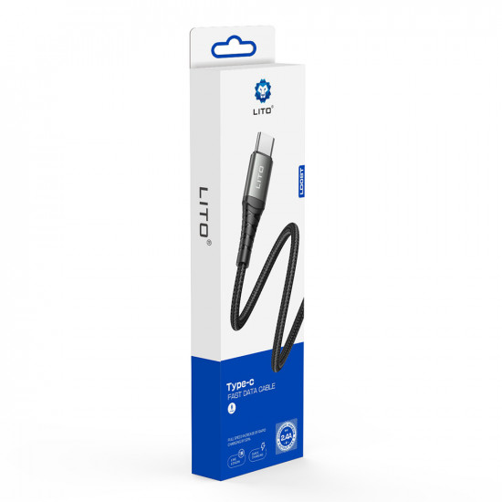 Lito  Data Cable (LD08T)  USB A to Type C, Quick Charging, 2.4A, 2m  Black