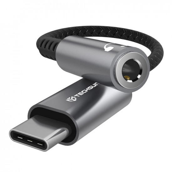 Techsuit Premium Cable Adapter SonicPiX (AC14) Type C to 3.5mm Jack, 3A, DAC Chip, Aluminum, Digital Decoder, 0.1m Gray Techsuit Premium Cable Adapter SonicPiX (AC14) Type C to 3.5mm Jack, 3A, DAC Chip, Aluminum, Digital Decoder, 0.1m Gray