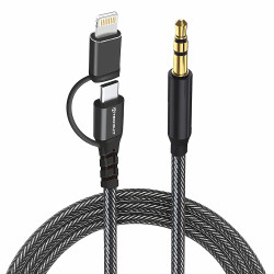 Techsuit  Premium Cable Adapter 3in1 EchoSnap (AC15)  Lightning/Type C to 3.5mm Jack, Hi Fi Quality, 1m  Black