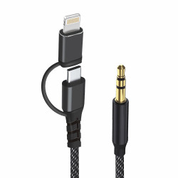 Techsuit Premium Cable Adapter 3in1 EchoSnap (AC15) Lightning/Type C to 3.5mm Jack, Hi Fi Quality, 1m Black Techsuit Premium Cable Adapter 3in1 EchoSnap (AC15) Lightning/Type C to 3.5mm Jack, Hi Fi Quality, 1m Black