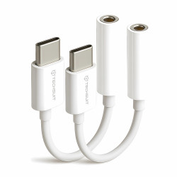 Techsuit  (2 pack) Cable Adapter MusicBox (AC18)  Type C to 3.5mm Jack, DAC Chip, 3A, Plug and Play  White Techsuit  (2 pack) Cable Adapter MusicBox (AC18)  Type C to 3.5mm Jack, DAC Chip, 3A, Plug and Play  White