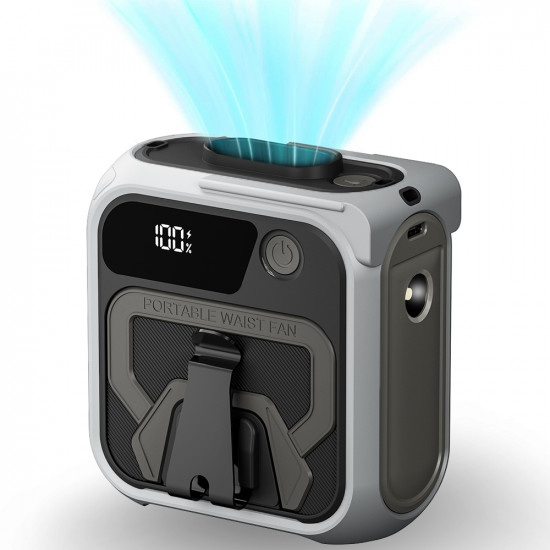 Techsuit  Premium Portable Mini Fan (Z13)  with Power Bank, Rechargeable, 5 Wind Speeds, Belt Buckle, 10000mAh  Gray