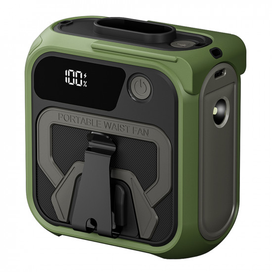 Techsuit Premium Portable Mini Fan (Z13) with Power Bank, Rechargeable, 5 Wind Speeds, Belt Buckle, 10000mAh Green Techsuit Premium Portable Mini Fan (Z13) with Power Bank, Rechargeable, 5 Wind Speeds, Belt Buckle, 10000mAh Green