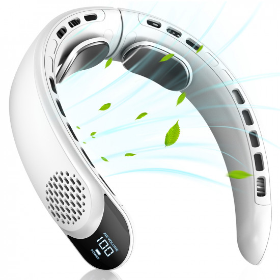 Techsuit  Neck Fan (S8)  Portable, with Digital Display, 3 Wind Speeds, 4000mAh, 7300RPM  White