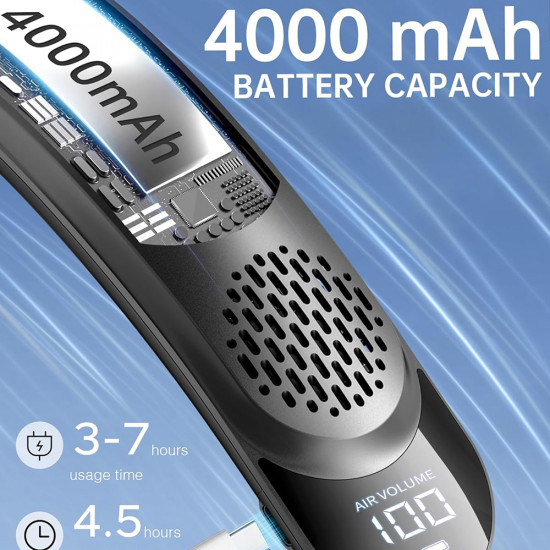 Techsuit  Neck Fan (S8)  Portable, with Digital Display, 3 Wind Speeds, 4000mAh, 7300RPM  White
