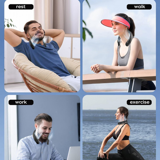 Techsuit  Neck Fan (S8)  Portable, with Digital Display, 3 Wind Speeds, 4000mAh, 7300RPM  White