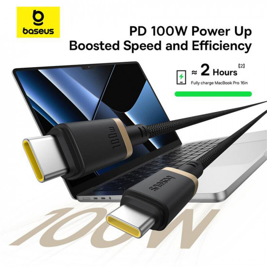 Baseus  Data Cable Dura Series (P10377803U01 02)  for MacBook, Type C, Fast Charge, PD 100W, 480Mbps, 2m  Gold / Black