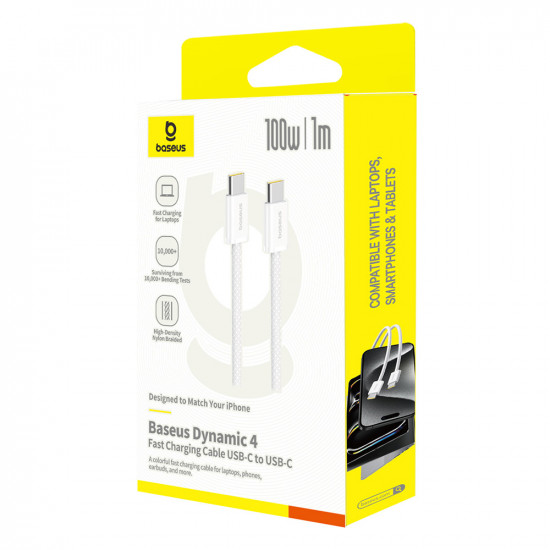 Baseus  Data Cable Dynamic 4 Series (P10381400211 00)  Type C, Fast Charge, 100W, 480Mbps, Smart Chip, 1m  White