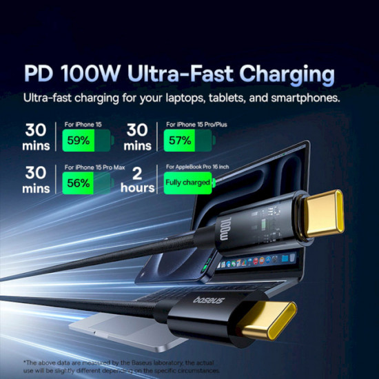 Baseus  Data Cable Explorer (P10319704111 00)  Type C, Fast Charge, 100W, with Auto Shutdown, Naylon, 2m  Cluster Black