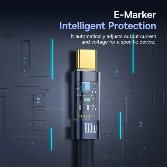 Baseus  Data Cable Explorer (P10319704321 00)  Type C, Fast Charge, 100W, with Auto Shutdown, Naylon, 1m  Deepsea Blue