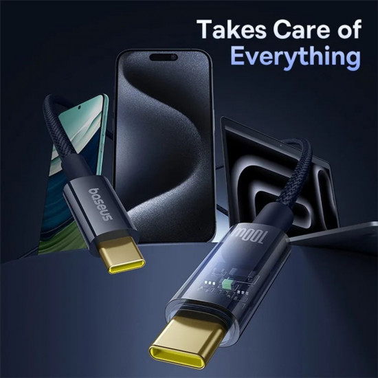 Baseus  Data Cable Explorer (P10319704321 00)  Type C, Fast Charge, 100W, with Auto Shutdown, Naylon, 1m  Deepsea Blue