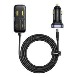 Baseus  Car Charger BackseatPal L1 (C00081100121 00)  3x USB, 3x Type C, PD3.0, 110W, Fast Charge + 1.5m Extension Cable  Black Baseus  Car Charger BackseatPal L1 (C00081100121 00)  3x USB, 3x Type C, PD3.0, 110W, Fast Charge + 1.5m Extension Cable  Black