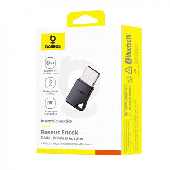 Baseus Wireless Adapter Encok BA04+ (A10082600121 00) for Windows, Bluetooth 5.4, Plug&Play, Ultra Low Latency Black Baseus Wireless Adapter Encok BA04+ (A10082600121 00) for Windows, Bluetooth 5.4, Plug&Play, Ultra Low Latency Black