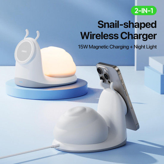 Duzzona  2in1 Charging Station (W26)  with Magnetic Detachable Night Light, Type C, 300mAh, 15W  White