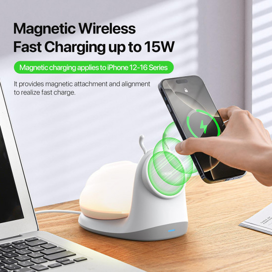 Duzzona  2in1 Charging Station (W26)  with Magnetic Detachable Night Light, Type C, 300mAh, 15W  White