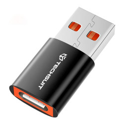 Techsuit  Premium OTG Adapter HyperPort (A5)  Type C to USB, 6A, 5Gbps, Plug and Play, Fast Data Transfer  Black / Orange