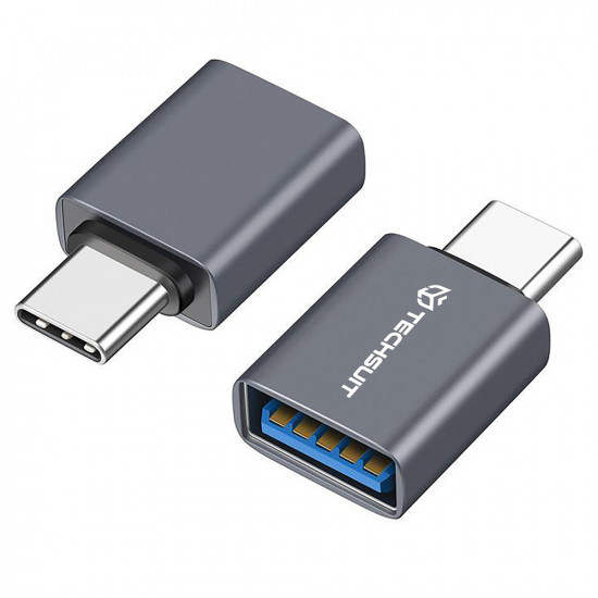 Techsuit  Premium OTG Adapter SlateVolt (A8)  USB 3.0 to Type C, 5Gbps, 3A, Aluminum Alloy, Fast Data Transfer  Gray