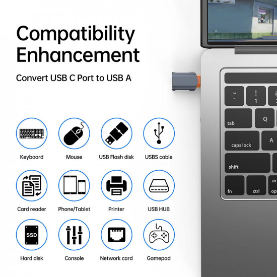 Techsuit  Premium OTG Adapter SlateVolt (A9)  USB to Type C, 5Gbps, 6A, 120W, Plug and Play, Fast Data Transfer  Gray / Orange