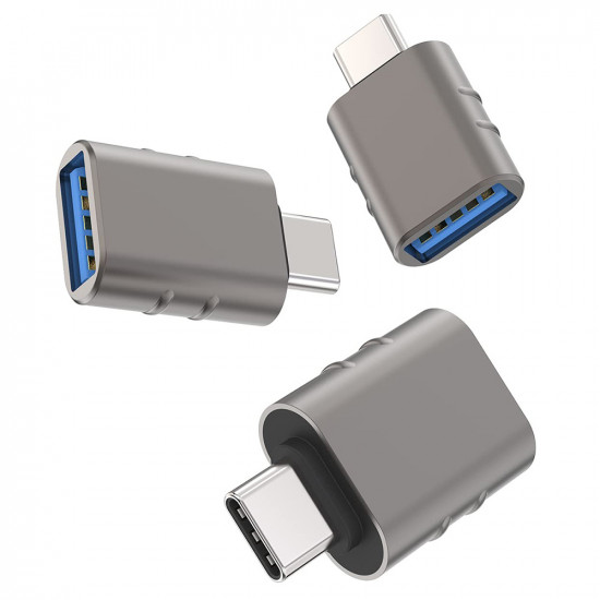 Techsuit  Premium OTG Adapter SlateVolt (A10)  USB 3.0 to Type C, 5Gbps, 3A, Zinc Alloy, Support for Thunderbolt 3  Gray