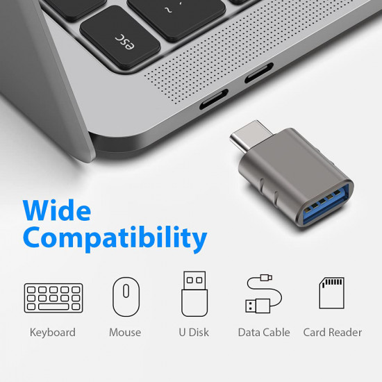 Techsuit  Premium OTG Adapter SlateVolt (A10)  USB 3.0 to Type C, 5Gbps, 3A, Zinc Alloy, Support for Thunderbolt 3  Gray