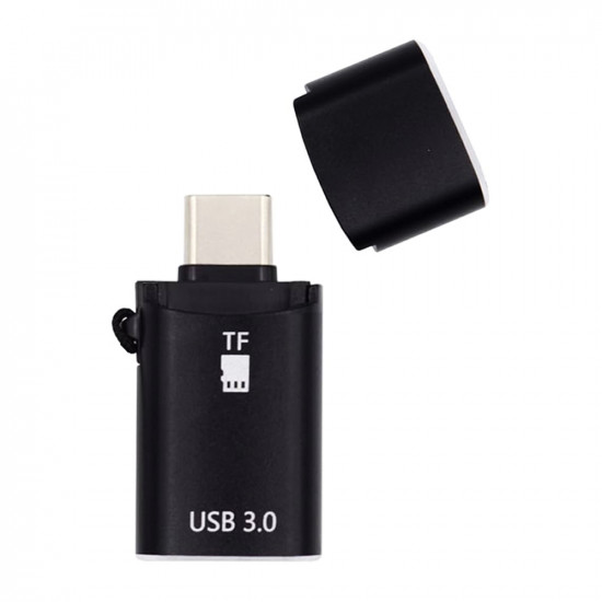 Techsuit  Card Reader AluVoltX (CC1)  2in1, USB3.0 to Type C OTG, TF Memory Card, 3A, Plug&Play, Fast Data Transfer  Black