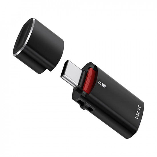 Techsuit  Card Reader AluVoltX (CC1)  2in1, USB3.0 to Type C OTG, TF Memory Card, 3A, Plug&Play, Fast Data Transfer  Black