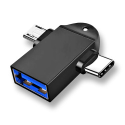 Techsuit  OTG Adapter TwoVoltX (A16)  3in1, USB to Micro USB + Type C, Plug and Play, Aluminum Alloy  Black