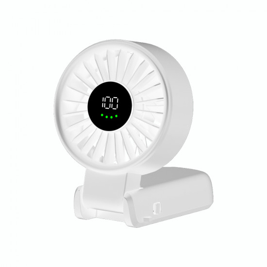 Techsuit  Premium Mini Hand Fan (A10)  with LED Digital Display, USB C Rechargeable, 100 Wind Speeds, 5400RPM  White