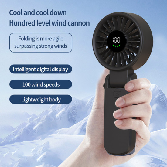 Techsuit  Premium Mini Hand Fan (A10)  with LED Digital Display, USB C Rechargeable, 100 Wind Speeds, 5400RPM  White