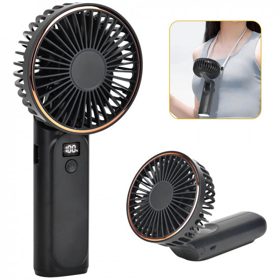 Techsuit Premium Mini Hand Fan (M12) with LED Digital Display, USB C Rechargeable, 6 Wind Speeds, 5000mAh Black Techsuit Premium Mini Hand Fan (M12) with LED Digital Display, USB C Rechargeable, 6 Wind Speeds, 5000mAh Black