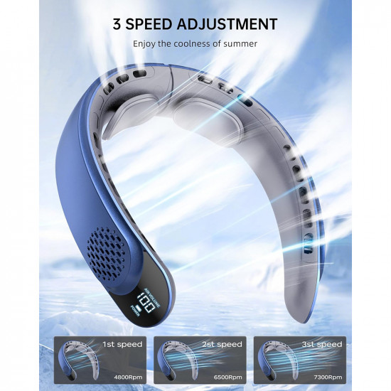Techsuit  Neck Fan (S8)  Portable, with Digital Display, 3 Wind Speeds, 4000mAh, 7300RPM  Blue