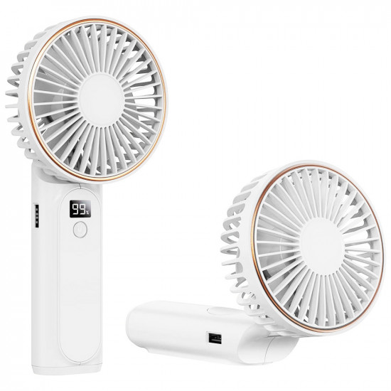 Techsuit  Premium Mini Hand Fan (M12)  with LED Digital Display, USB C Rechargeable, 6 Wind Speeds, 5000mAh  White