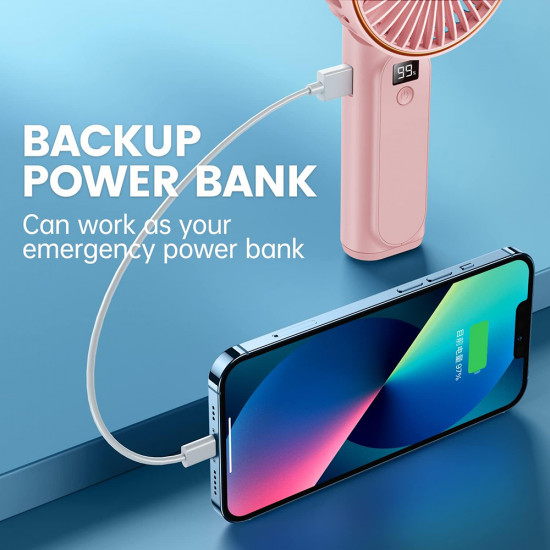 Techsuit  Premium Mini Hand Fan (M12)  with LED Digital Display, USB C Rechargeable, 6 Wind Speeds, 5000mAh  White