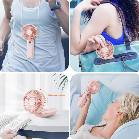 Techsuit  Premium Mini Hand Fan (M12)  with LED Digital Display, USB C Rechargeable, 6 Wind Speeds, 5000mAh  White