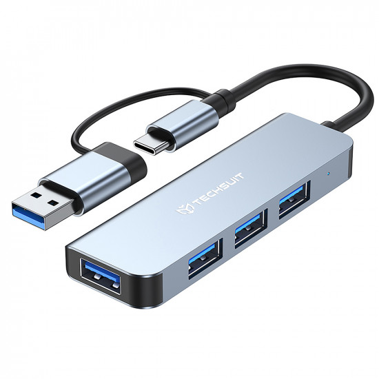 Techsuit  Docking Station DataBridge 4 in 1 (H8)  USB, Type C to USB 3.0, 3x USB 2.0  Gray
