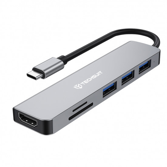 Techsuit  Docking Station TurboChargeX 6 in 1 (H5)  Type C to 2x USB, Type C, HDMI, TF/SD Card, PD87W, 4K@30Hz  Gray