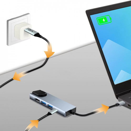 Techsuit  Docking Station NetBridge 5 in 1 (H1)  Type C to 1x USB2.0, 1x USB3.0, 1x Type C, 1x HDMI, 1x RJ45, PD87W, 4K@30Hz  Gray