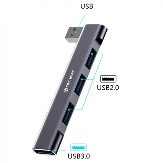 Techsuit  Docking Station ZenithDock 4 in 1 (H14)  USB to 3x USB 2.0, 1x USB 3.0  Gray