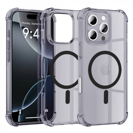 Techsuit  Shockproof Clear Silicone MagSafe  iPhone 16 Pro Max  Smoke Black