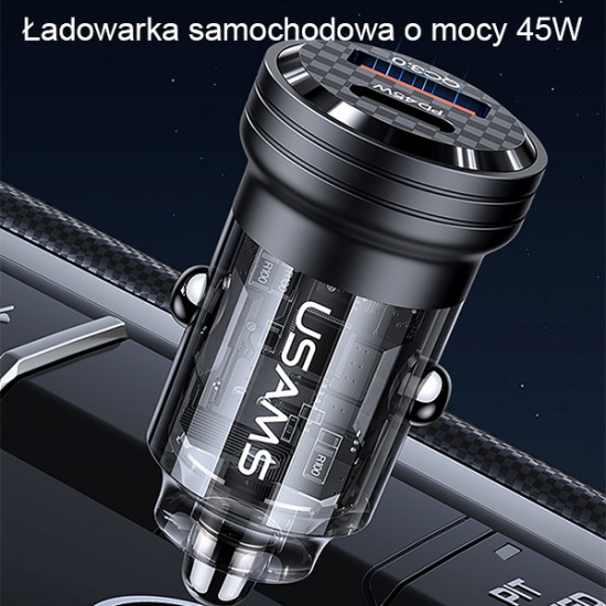 USAMS Car Charger C35 USB+USB-C 45W Fast Charge black CC175CC01 (US-CC175)