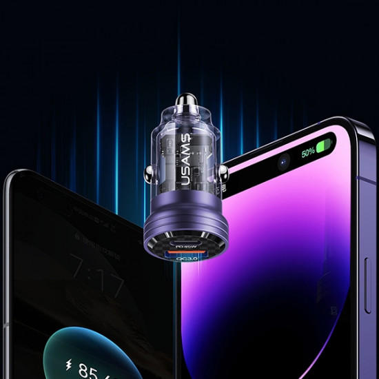 USAMS Car Charger C35 USB+USB-C 45W Fast Charge black CC175CC01 (US-CC175)