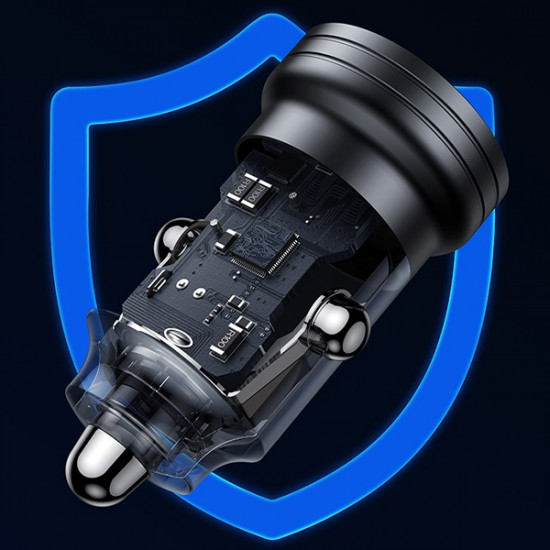 USAMS Car Charger C35 USB+USB-C 45W Fast Charge black CC175CC01 (US-CC175)