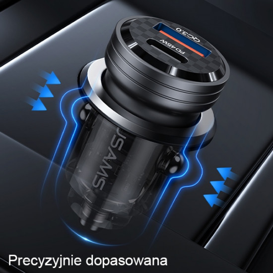 USAMS Car Charger C35 USB+USB-C 45W Fast Charge black CC175CC01 (US-CC175)