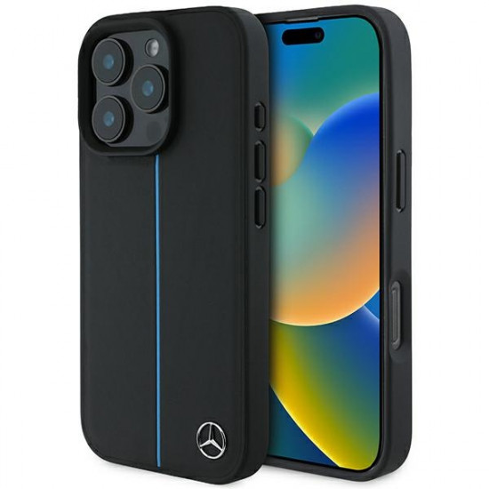 Mercedes MEHMP16L23RURBK iPhone 16 Pro 6.3" black hardcase MB Blue Line Leather MagSafe Mercedes MEHMP16L23RURBK iPhone 16 Pro 6.3" black hardcase MB Blue Line Leather MagSafe