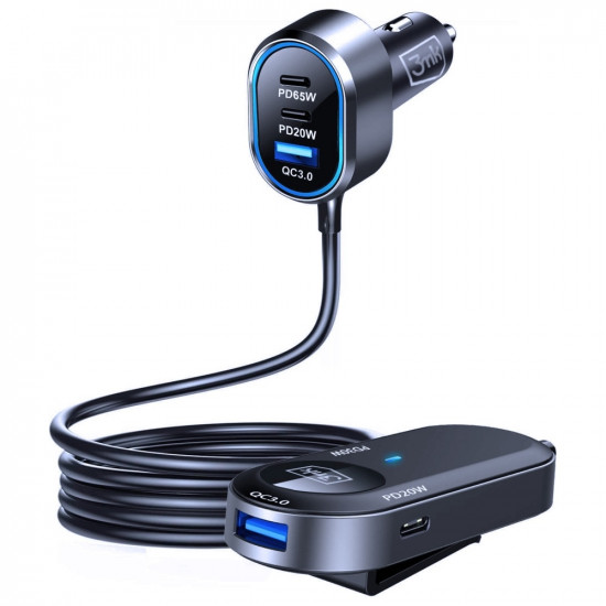 3MK Double Car Charger 135W PD QC PPS 2xUSB-A 4xUSB-C Gray