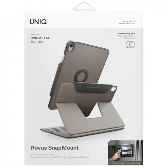 Case UNIQ Rovus Snapmount Magnetic 360 Rotating Detachable for iPad Air 13" M2/M3 (2024/2025) gray