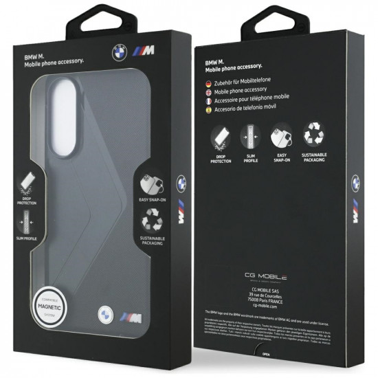 Case BMW Leather Oversized Stripes MagSafe for Samsung Galaxy S25 Edge black