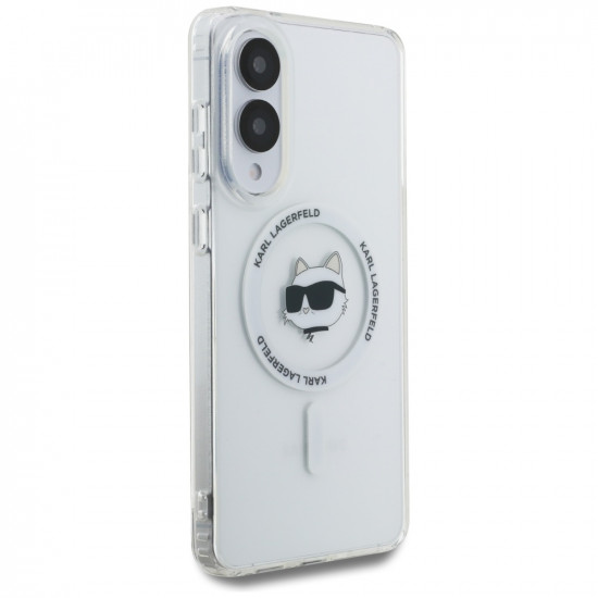Case Karl Lagerfeld Button Choupette Head Printed Logo MagSafe for Samsung Galaxy S25 Edge white