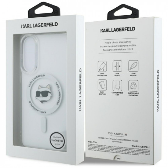 Case Karl Lagerfeld Button Choupette Head Printed Logo MagSafe for Samsung Galaxy S25 Edge white